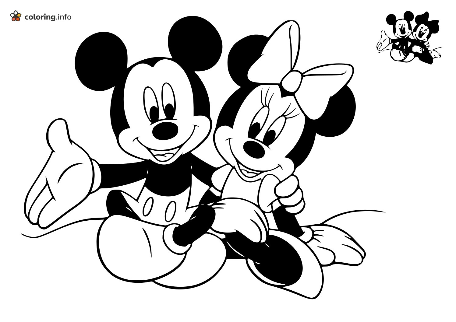 Smiling Minnie and Mickey Mouse Sitting Side by Side coloring page Smiling Minnie and Mickey Mouse Sitting Side by Side coloring page