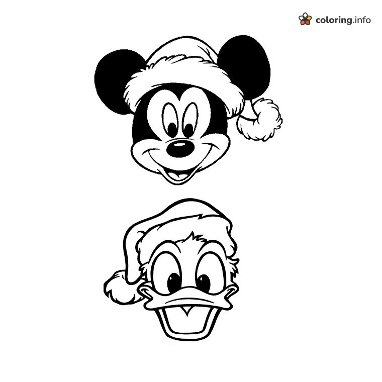 Santa Hat Duo: Mickey Mouse and Donald Duck Faces coloring page Santa Hat Duo: Mickey Mouse and Donald Duck Faces coloring page