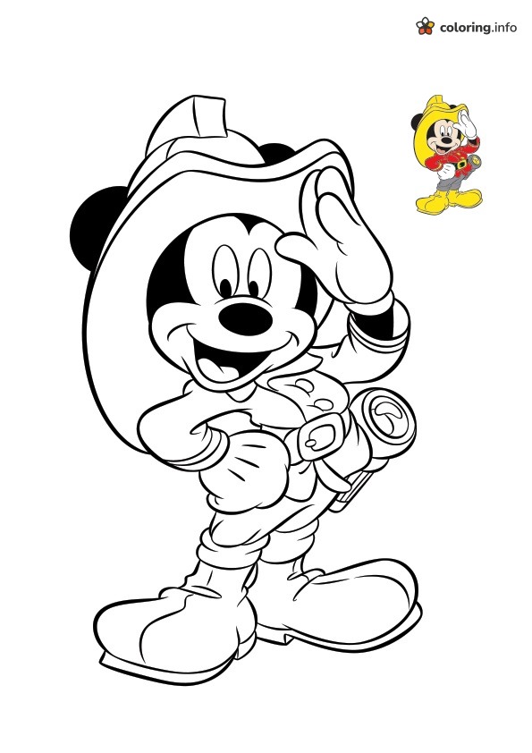 Firefighter Mickey Mouse Giving a Cheerful Salute coloring page Firefighter Mickey Mouse Giving a Cheerful Salute coloring page