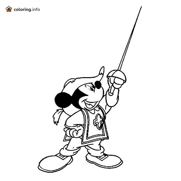 Swashbuckling Mickey Mouse Musketeer With Sword Held High coloring sheet Swashbuckling Mickey Mouse Musketeer With Sword Held High coloring sheet