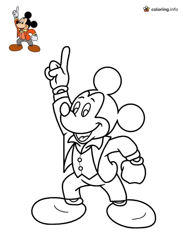 Mickey Mouse Pointing Skyward in a Jacket and Vest coloring sheet Mickey Mouse Pointing Skyward in a Jacket and Vest coloring sheet