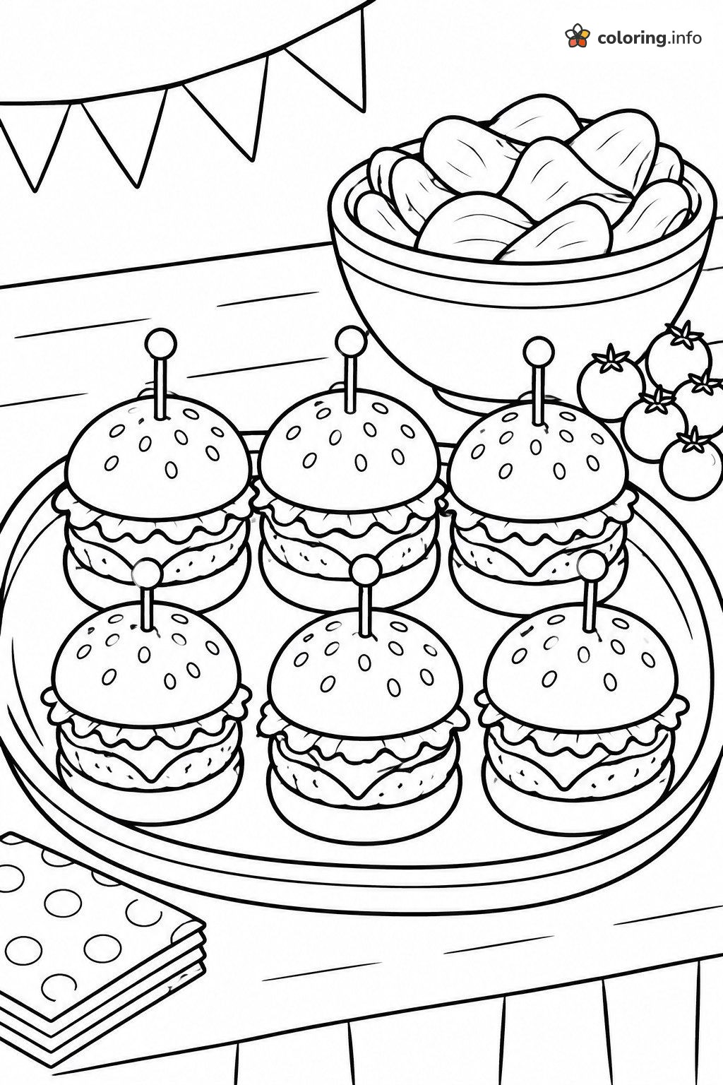 Party Platter of Mini Hamburger Sliders coloring sheet Party Platter of Mini Hamburger Sliders coloring sheet