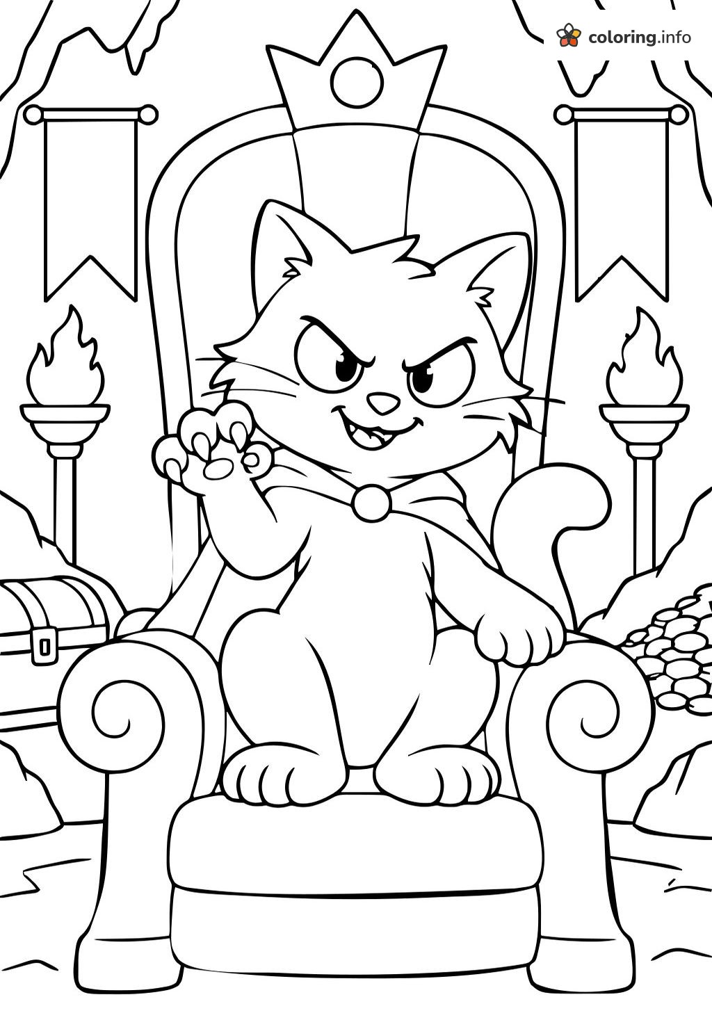 Cat King's Treasure Cave Throne, Dog Man Series Coloring Page Cat King's Treasure Cave Throne, Dog Man Series Coloring Page