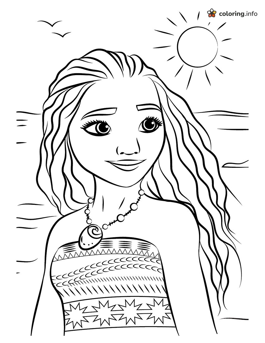 Sunny Seaside Portrait of Moana Smiling printable coloring page Sunny Seaside Portrait of Moana Smiling printable coloring page