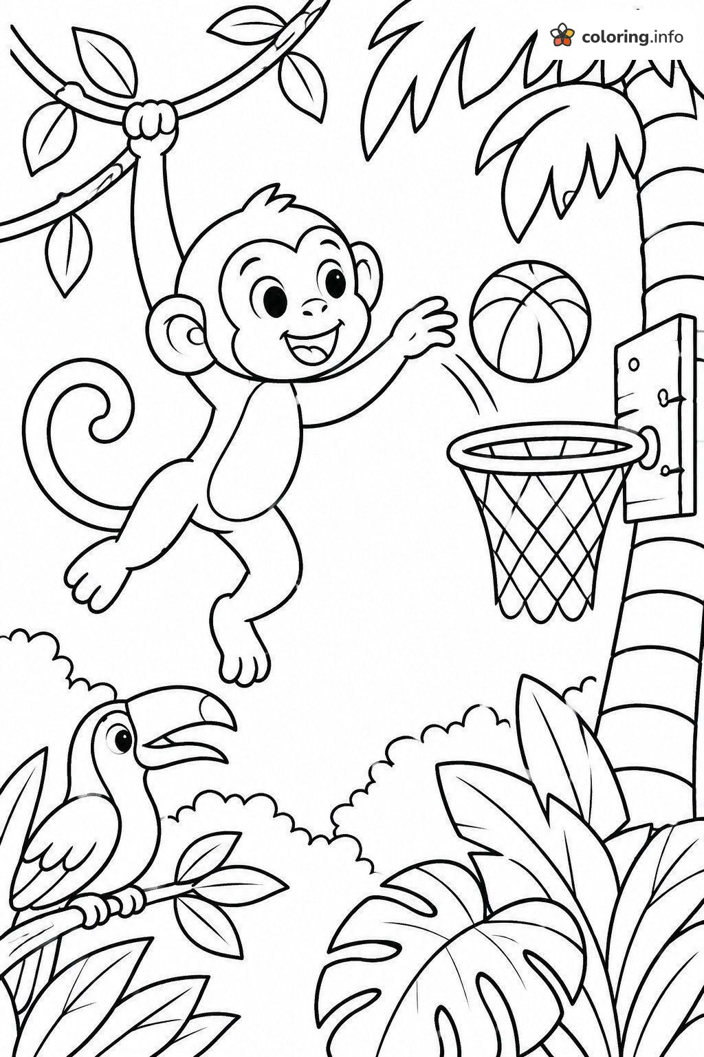 Jungle Monkey Shooting Hoops: Basketball Coloring Page Jungle Monkey Shooting Hoops: Basketball Coloring Page