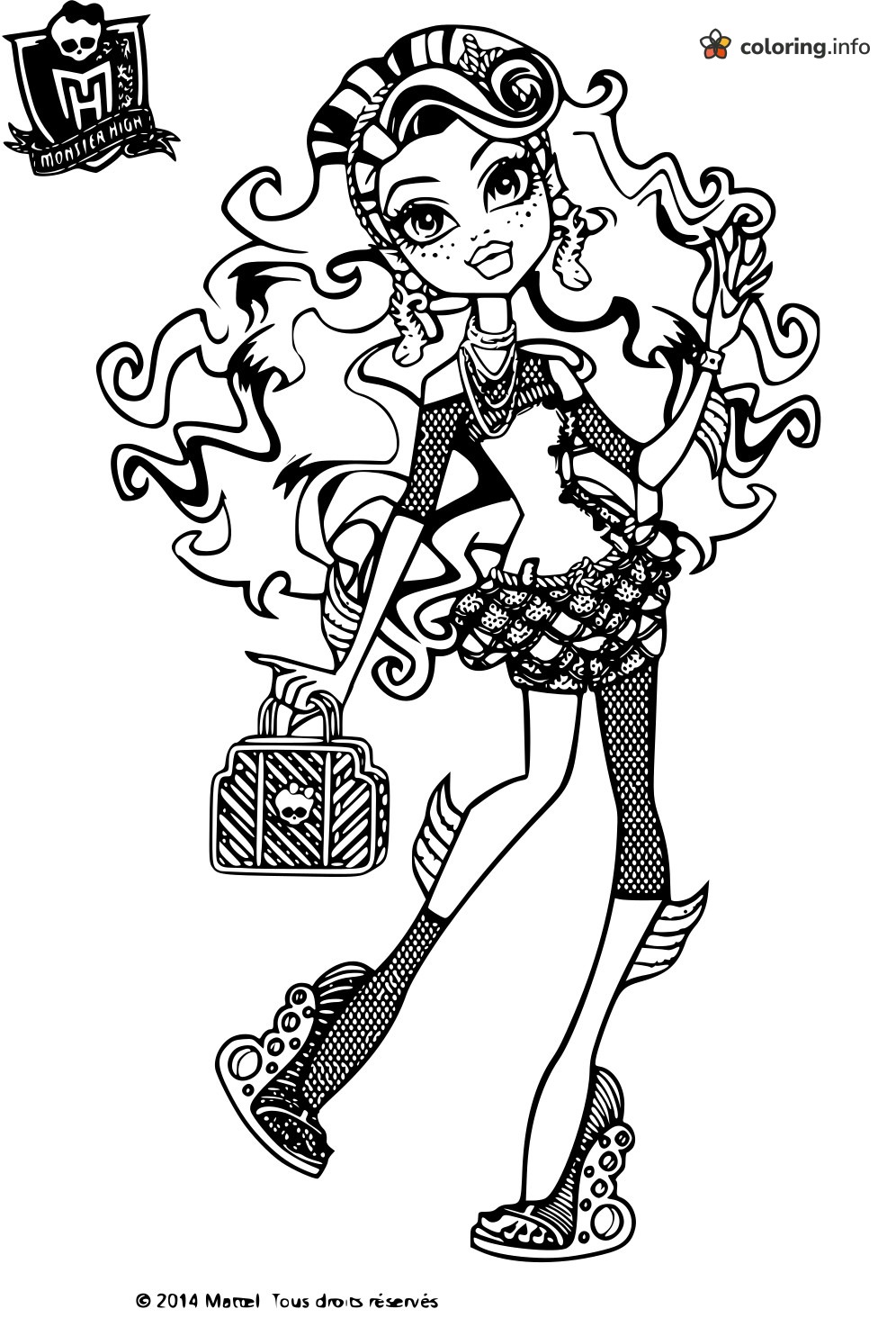 Skull Handbag Monster High Girl with Bouncy Curls printable coloring page Skull Handbag Monster High Girl with Bouncy Curls printable coloring page
