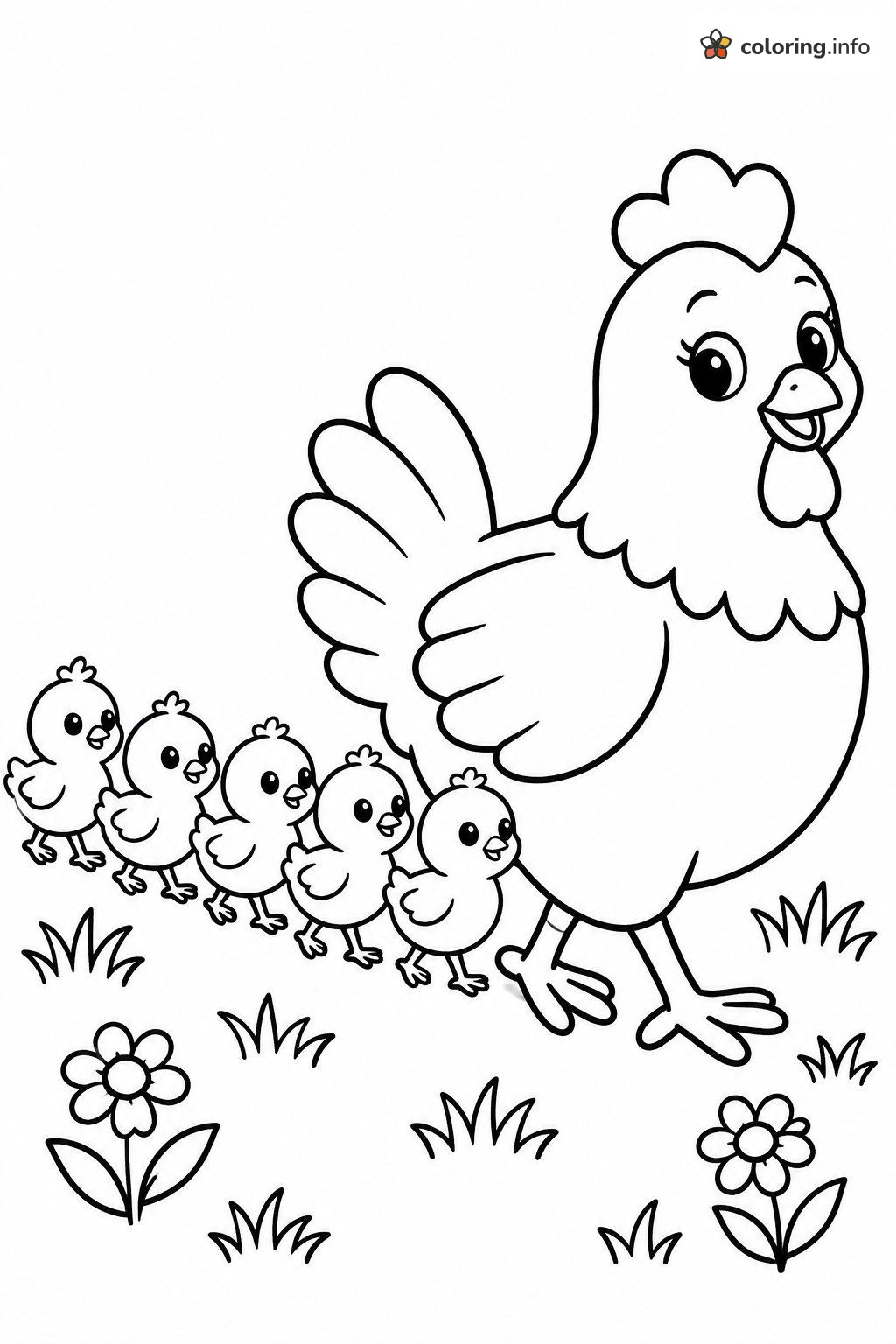 Mother Hen and Five Chicks: A Chicken Family Stroll coloring page Mother Hen and Five Chicks: A Chicken Family Stroll coloring page