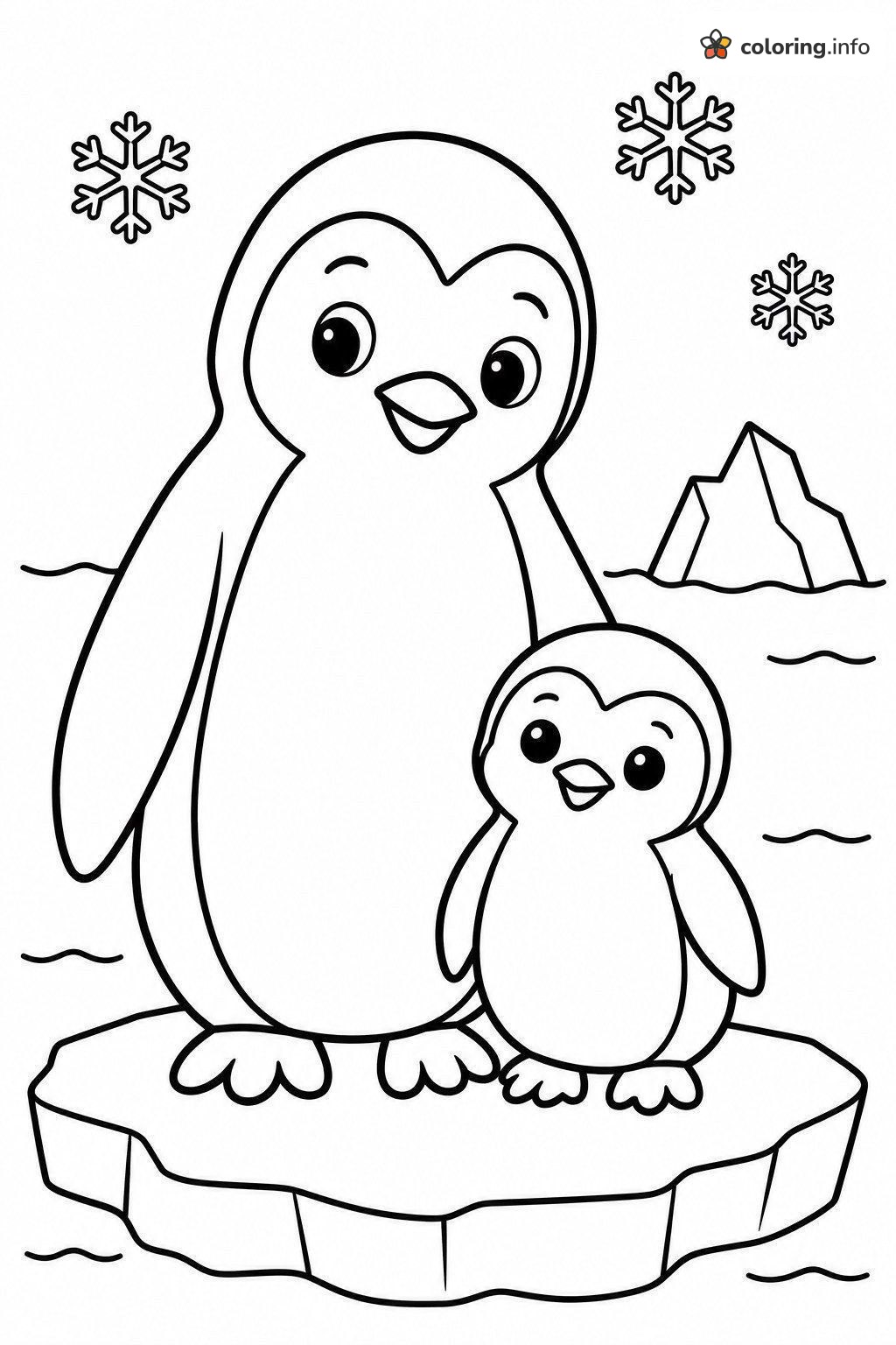 Penguin Mom and Baby Standing on an Ice Floe coloring sheet Penguin Mom and Baby Standing on an Ice Floe coloring sheet