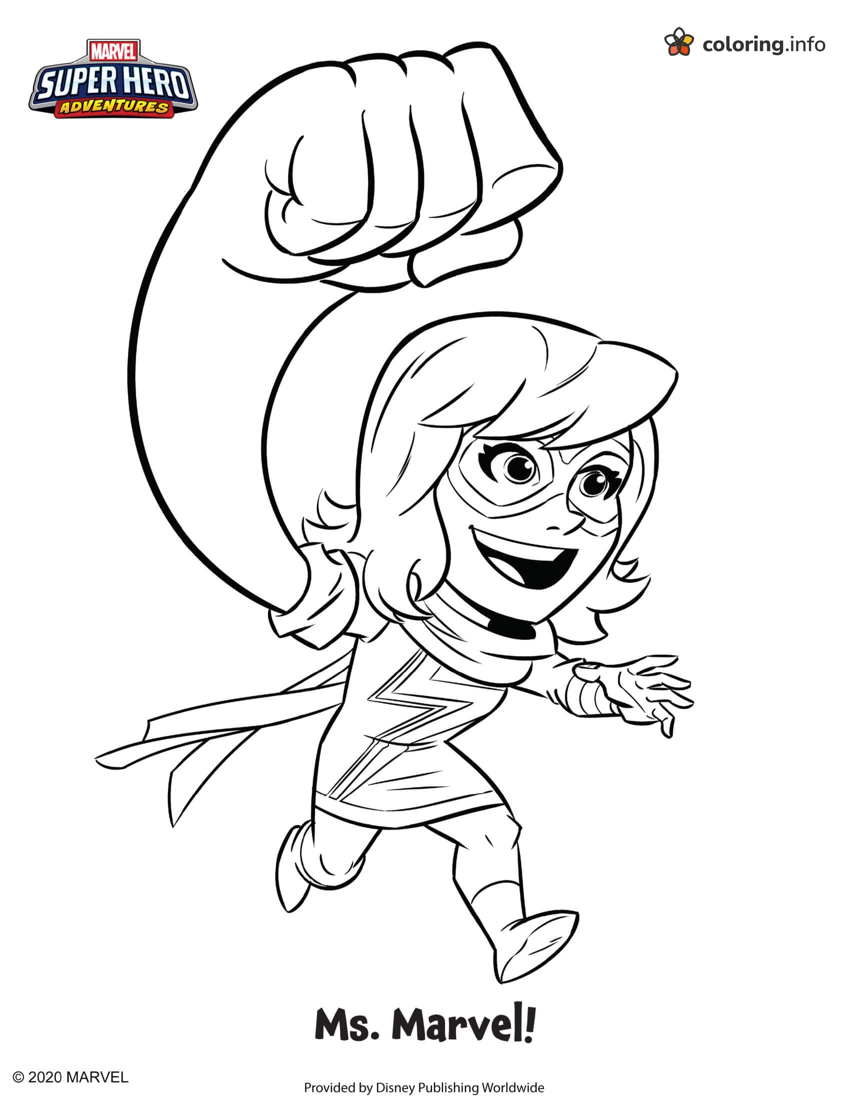 Ms. Marvel Jumping With a Giant Fist, Marvel Page coloring page Ms. Marvel Jumping With a Giant Fist, Marvel Page coloring page