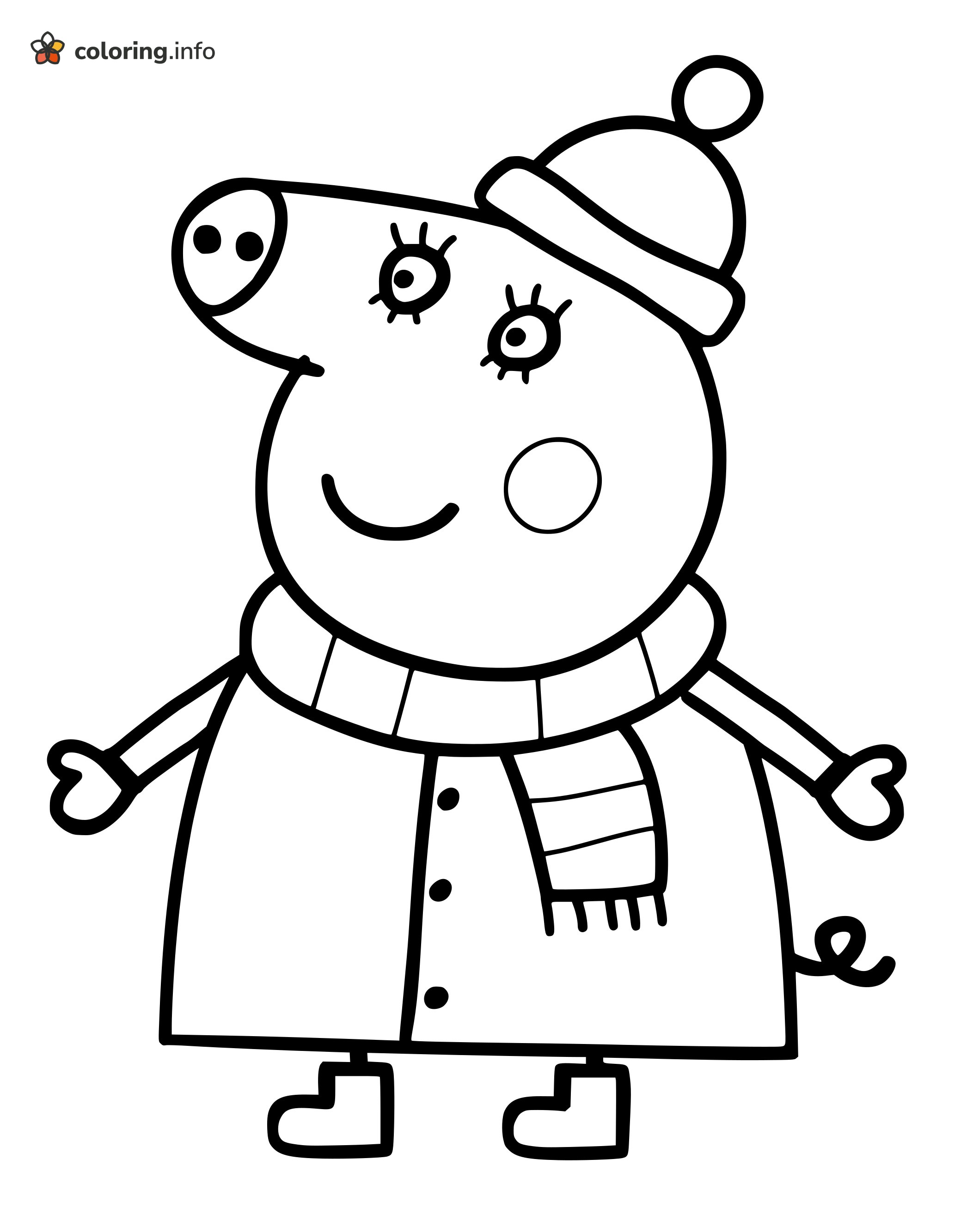 Mummy Pig Bundled Up for Winter, Peppa Pig Coloring Page Mummy Pig Bundled Up for Winter, Peppa Pig Coloring Page