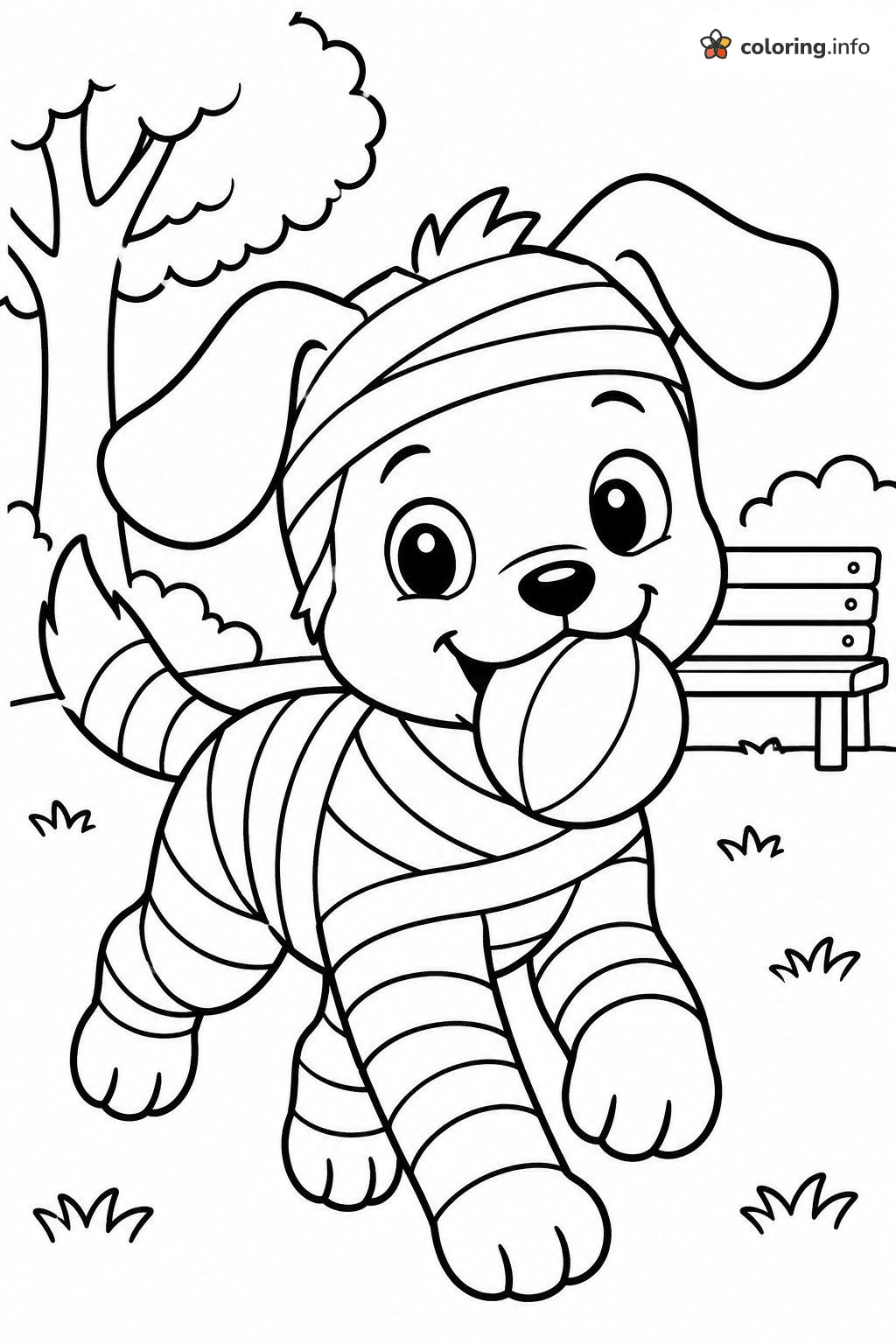 Puppy Mummy Fetching a Ball in the Park coloring page Puppy Mummy Fetching a Ball in the Park coloring page