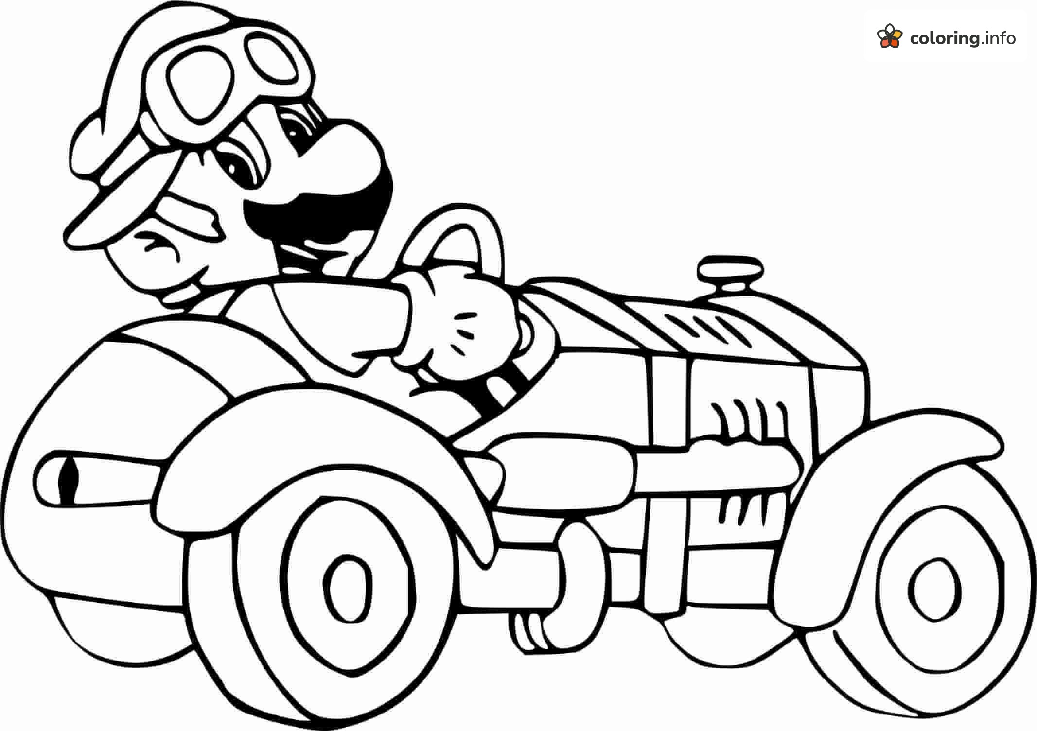Mustached Race Car Driver in Goggles, a Super Mario Page coloring page Mustached Race Car Driver in Goggles, a Super Mario Page coloring page