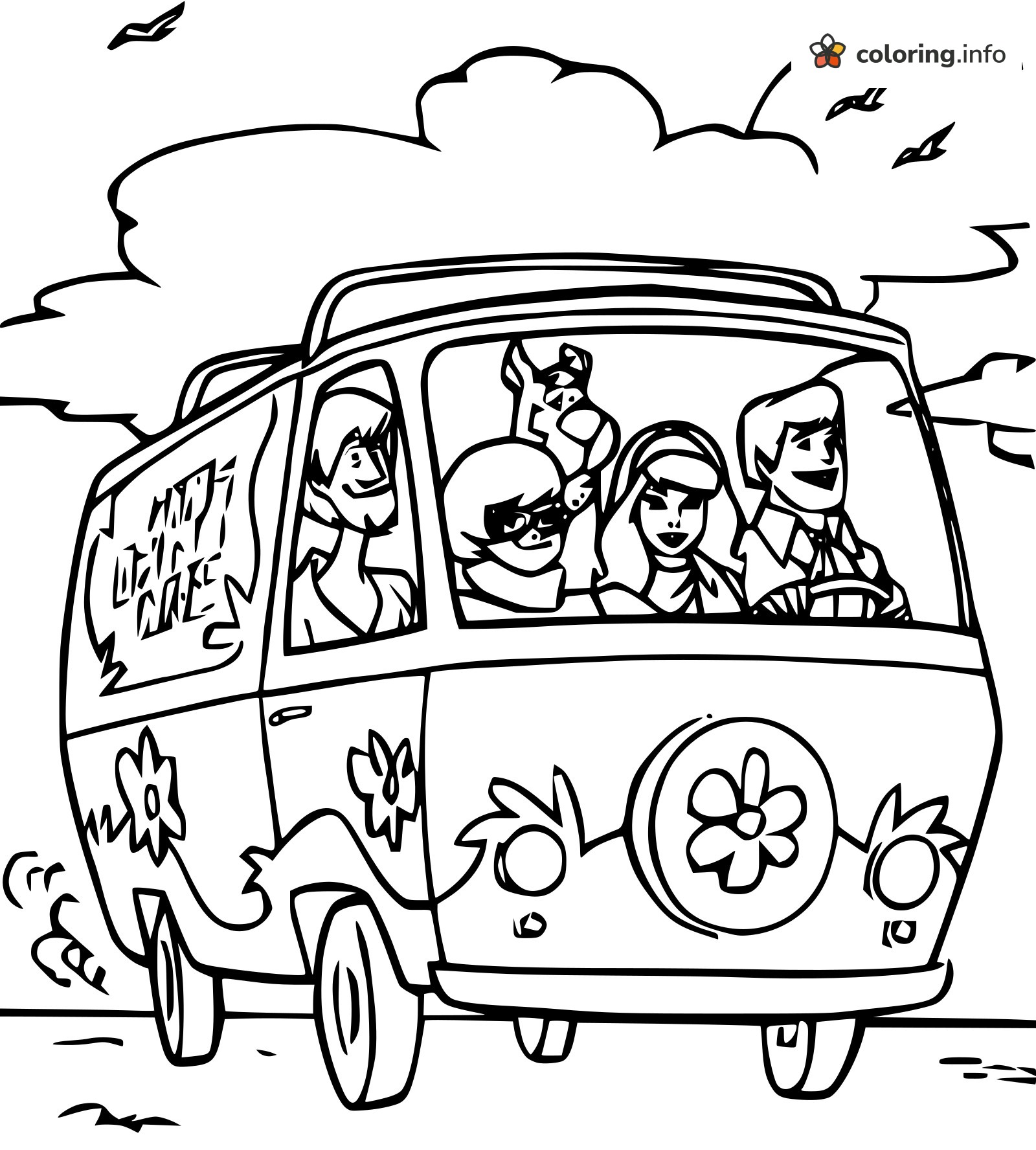 Mystery Machine Road Trip With Scooby-Doo and the Gang coloring page Mystery Machine Road Trip With Scooby-Doo and the Gang coloring page