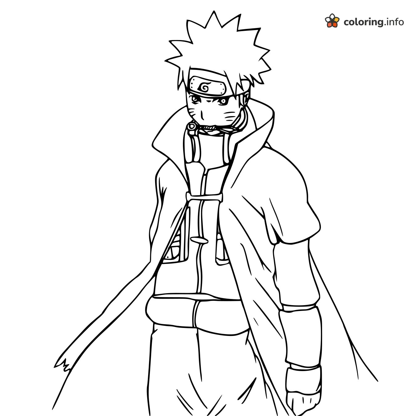 Caped Naruto Standing Tall with Headband coloring sheet Caped Naruto Standing Tall with Headband coloring sheet