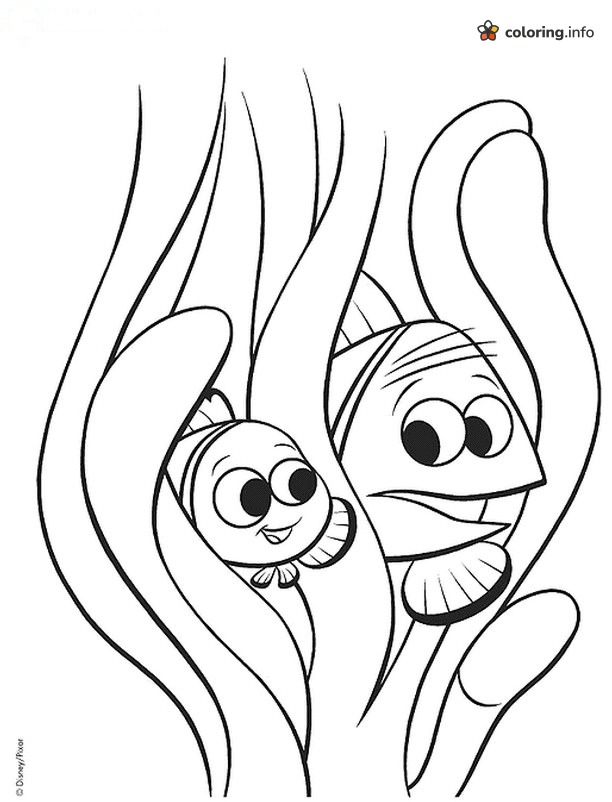 Two Clownfish Hiding in Anemone Tentacles, Finding Nemo Scene coloring page Two Clownfish Hiding in Anemone Tentacles, Finding Nemo Scene coloring page