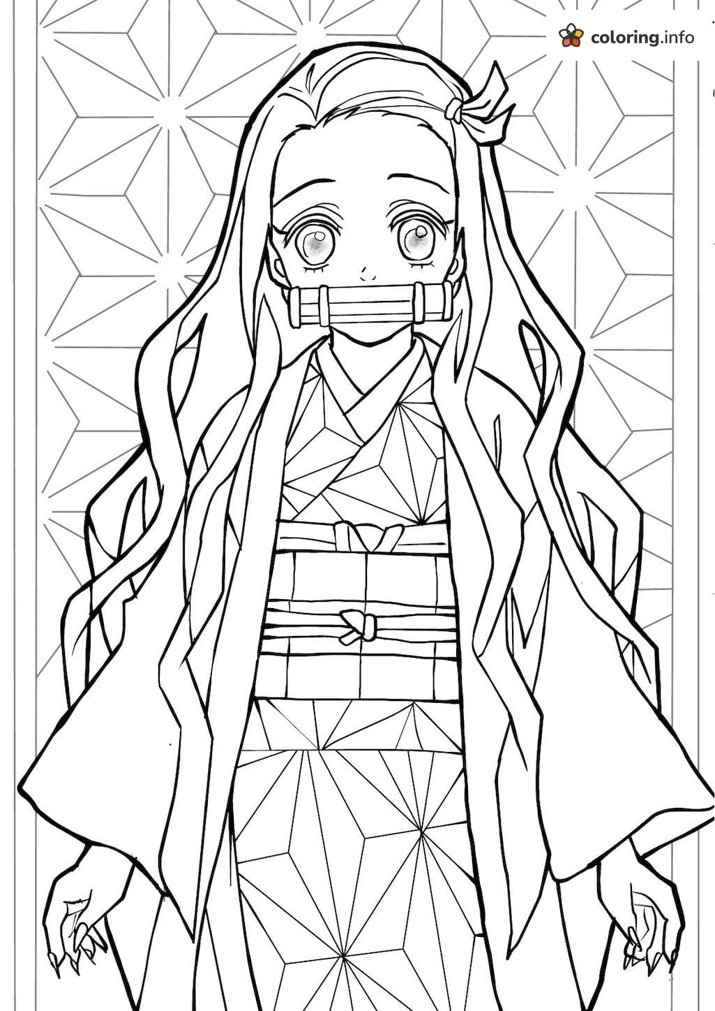 Nezuko Kamado Demon Slayer Page with Star Pattern Panel Behind Her coloring page Nezuko Kamado Demon Slayer Page with Star Pattern Panel Behind Her coloring page