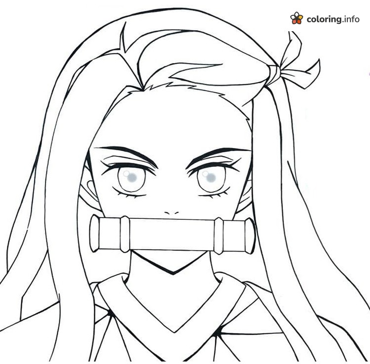 Nezuko Portrait With Bamboo Muzzle, Demon Slayer Coloring Page Nezuko Portrait With Bamboo Muzzle, Demon Slayer Coloring Page