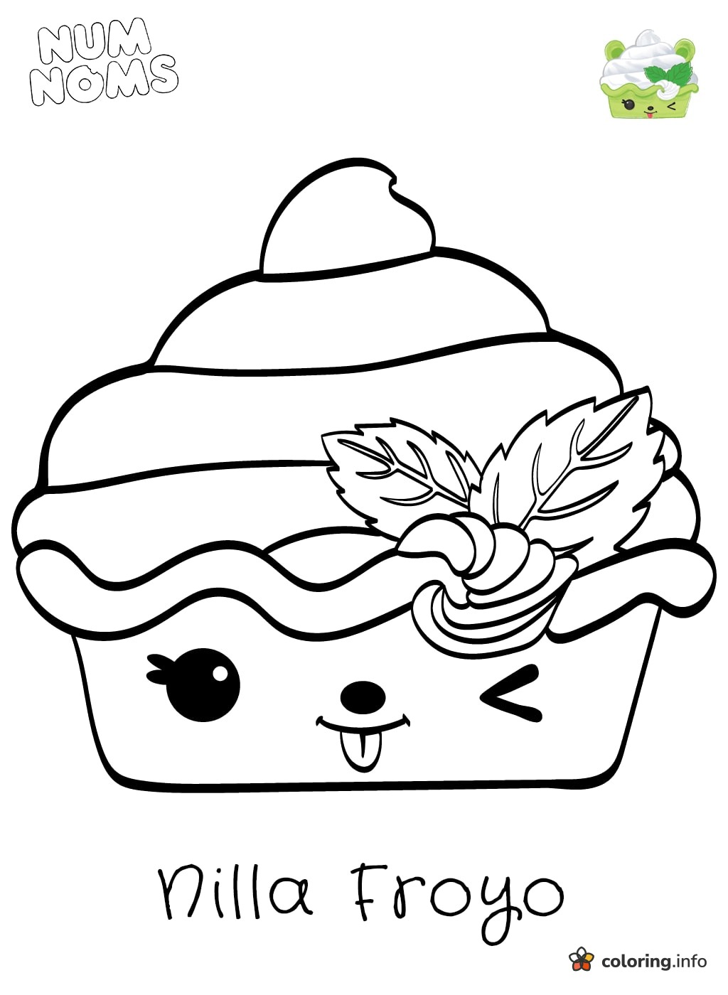 Nilla Froyo Num Noms Yogurt Cup with Mint coloring sheet Nilla Froyo Num Noms Yogurt Cup with Mint coloring sheet