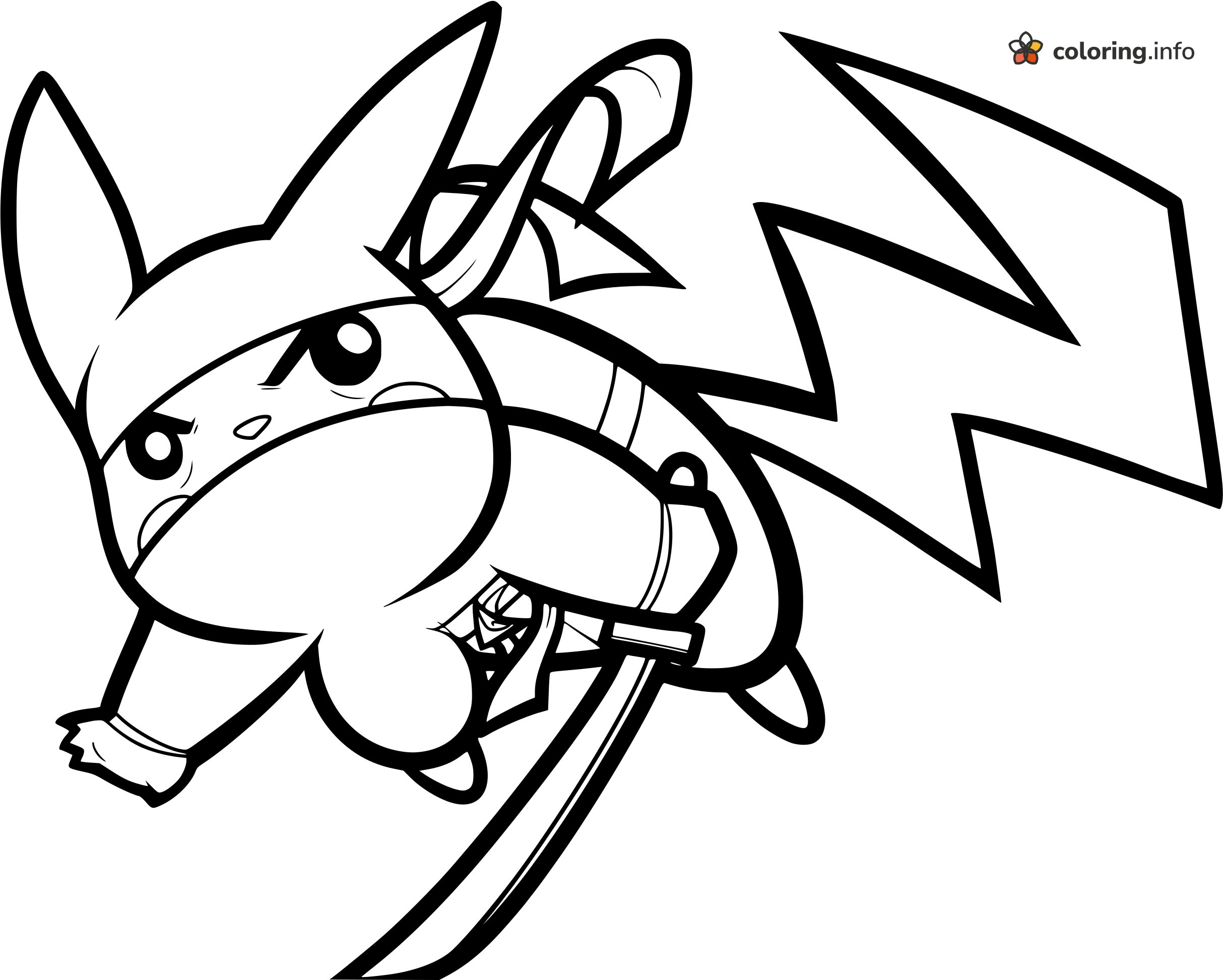 Pikachu the Ninja Leaping With a Katana printable coloring page Pikachu the Ninja Leaping With a Katana printable coloring page