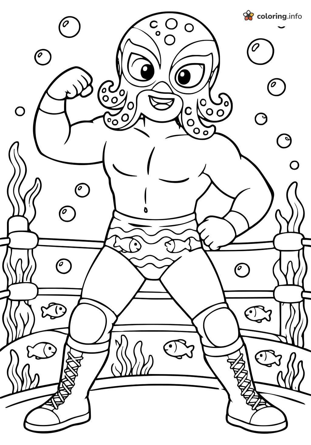Grinning Octopus Mask Wrestler Flexing Underwater: WWE / Wrestling Page coloring page Grinning Octopus Mask Wrestler Flexing Underwater: WWE / Wrestling Page coloring page