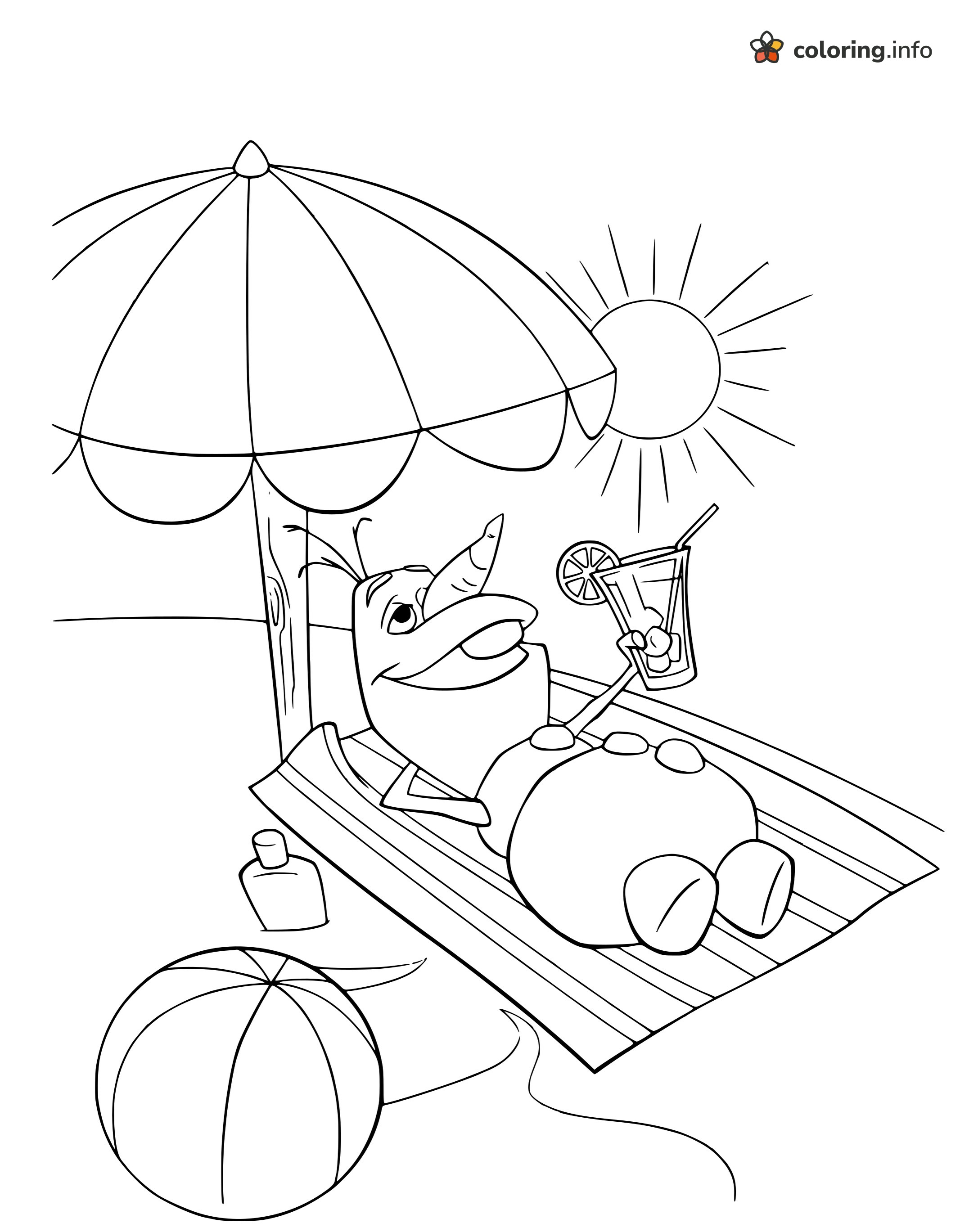 Olaf (Frozen) Lounging on a Beach Towel With a Cold Drink printable coloring page Olaf (Frozen) Lounging on a Beach Towel With a Cold Drink printable coloring page