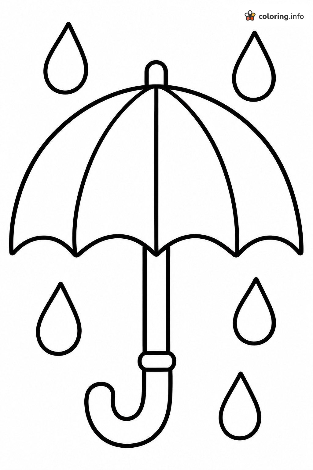 Big Open Umbrella and Five Raindrops coloring sheet Big Open Umbrella and Five Raindrops coloring sheet