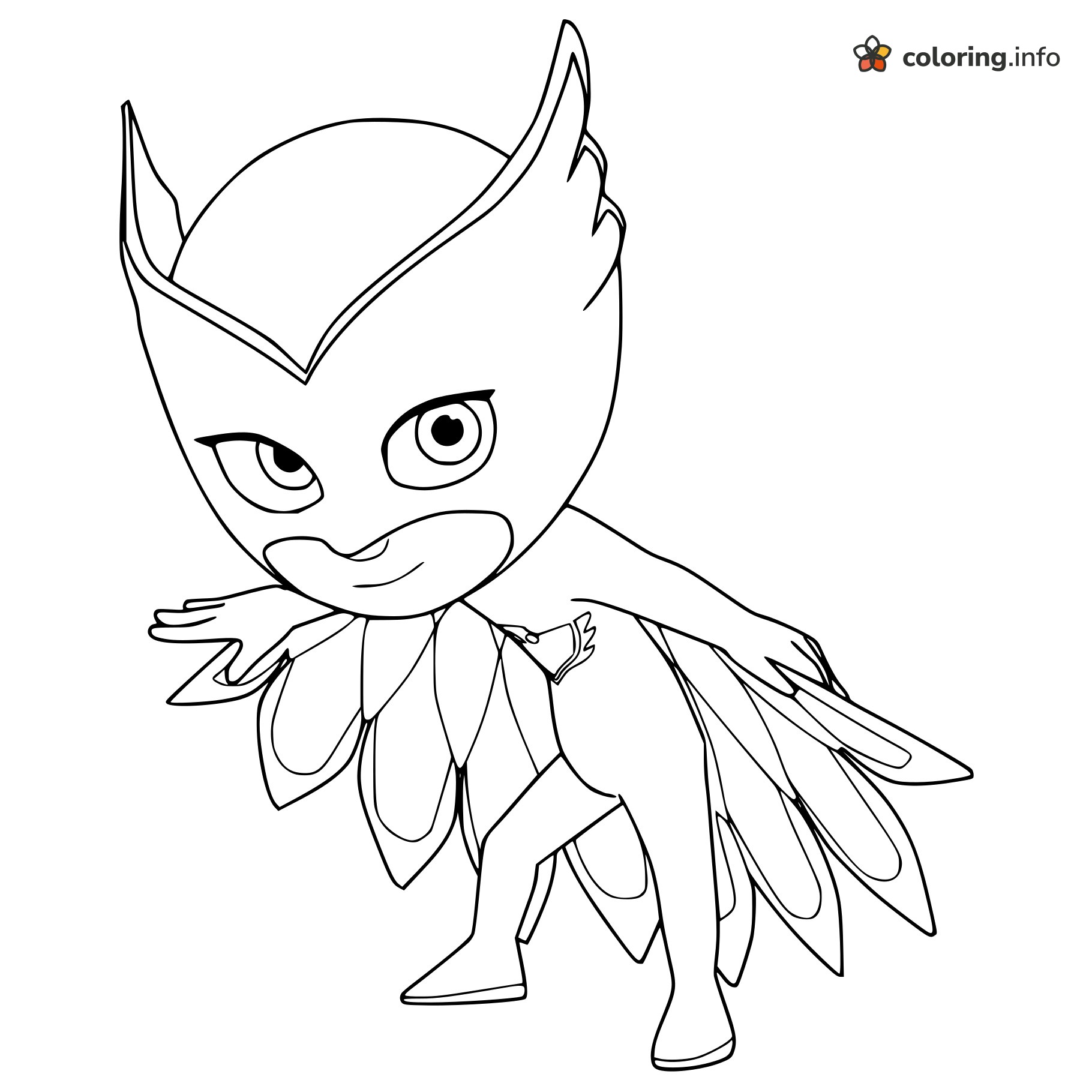 Crouching Owlette in Her Feathered Costume, PJ Masks coloring page Crouching Owlette in Her Feathered Costume, PJ Masks coloring page