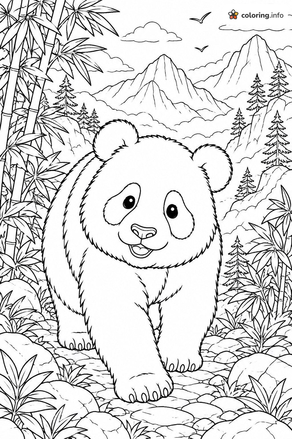Giant Panda Strolling a Rocky Bamboo Path coloring page Giant Panda Strolling a Rocky Bamboo Path coloring page