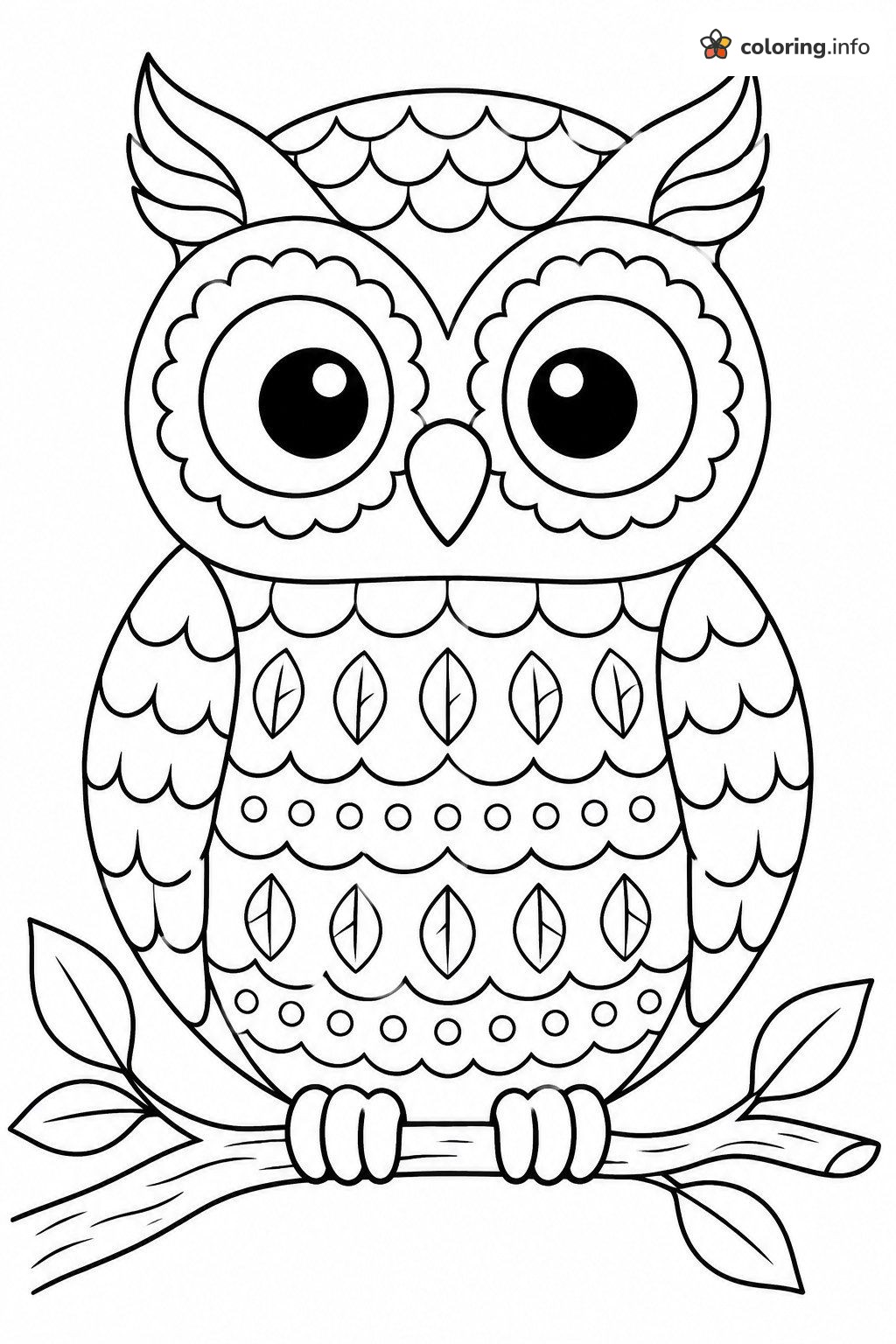 Patterned Owl on a Branch, Aesthetic Coloring Sheet Patterned Owl on a Branch, Aesthetic Coloring Sheet