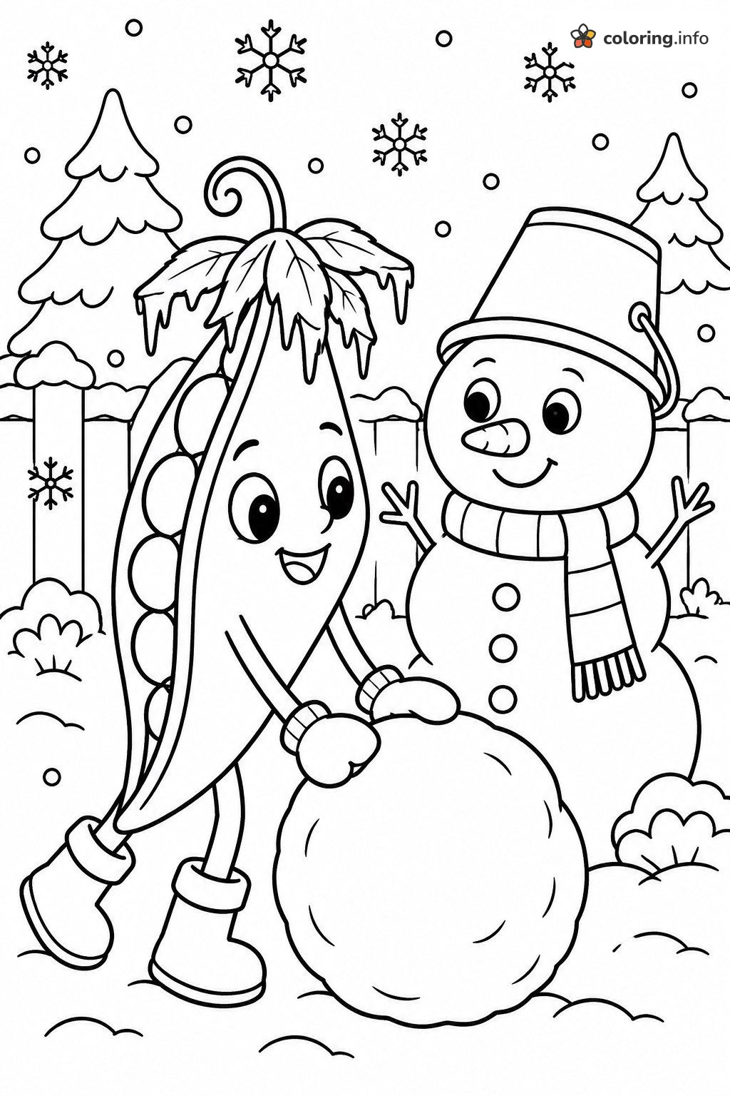 Pea Pod and Snowman Winter Fun, Plants vs. Zombies coloring sheet Pea Pod and Snowman Winter Fun, Plants vs. Zombies coloring sheet