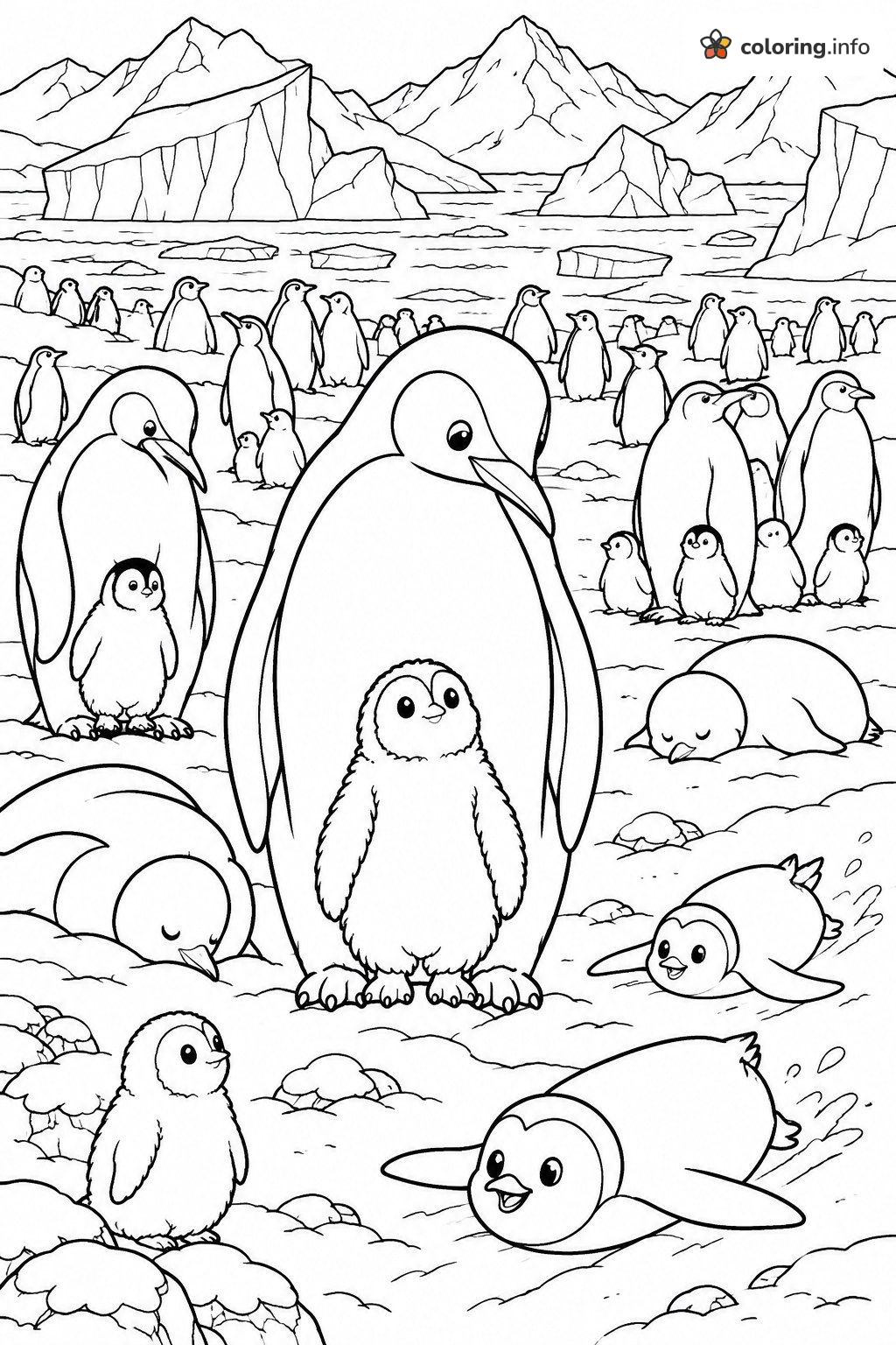 Big Penguin Colony Gathered on an Icy Shore coloring page Big Penguin Colony Gathered on an Icy Shore coloring page