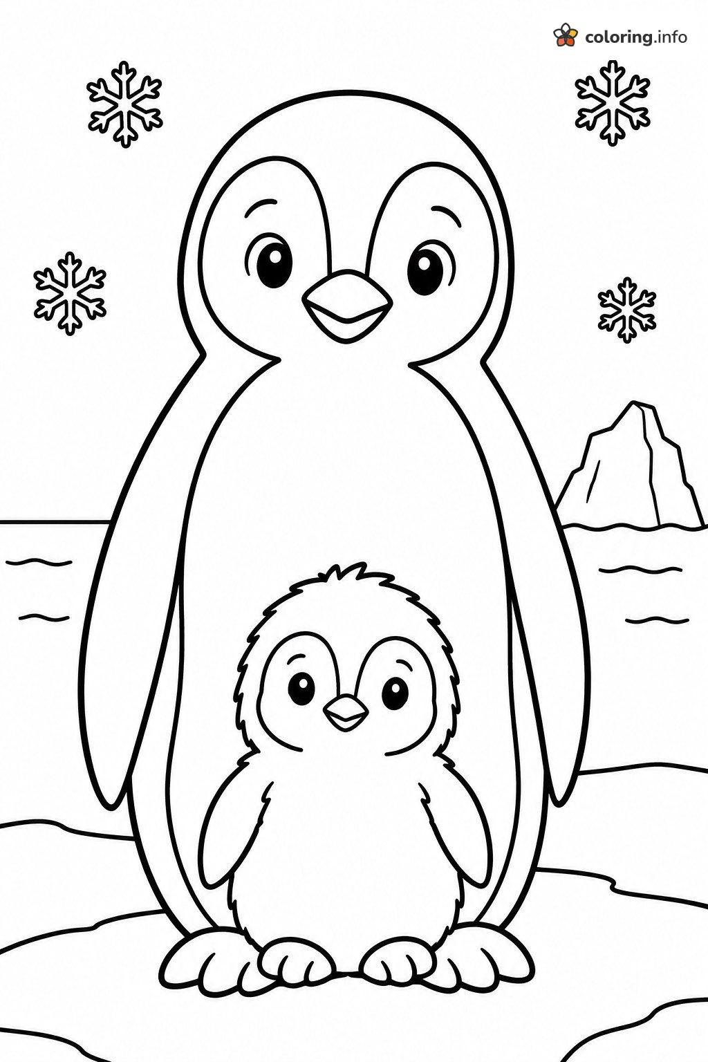 Penguin and Chick on the Ice, Father's Day Page coloring page Penguin and Chick on the Ice, Father's Day Page coloring page