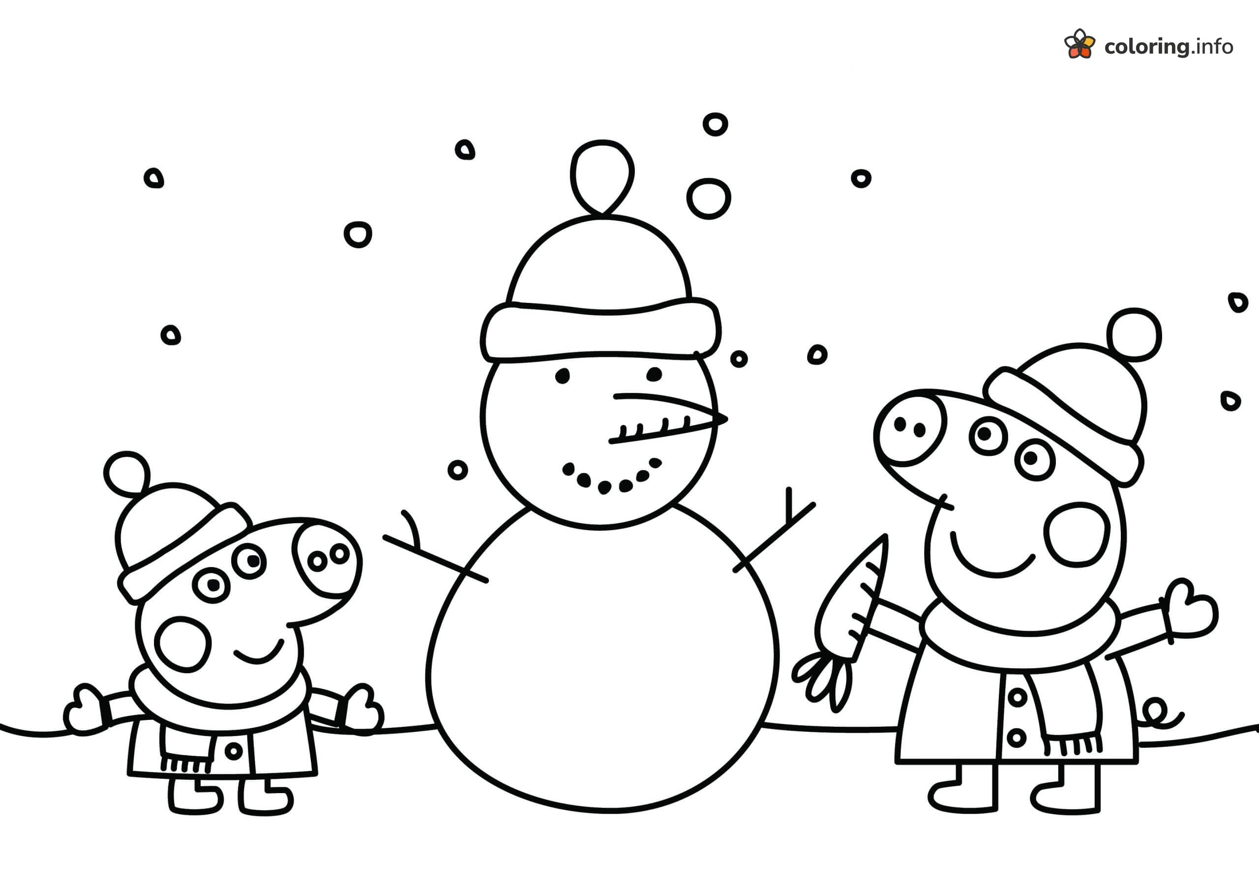 Building a Snowman with Peppa Pig and George coloring page Building a Snowman with Peppa Pig and George coloring page