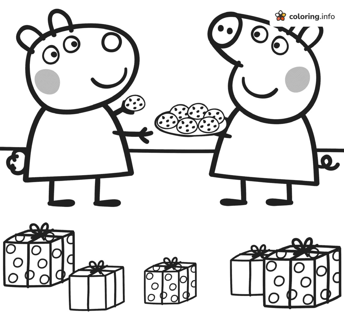Cookie Sharing with Peppa Pig and Suzy Sheep coloring page Cookie Sharing with Peppa Pig and Suzy Sheep coloring page