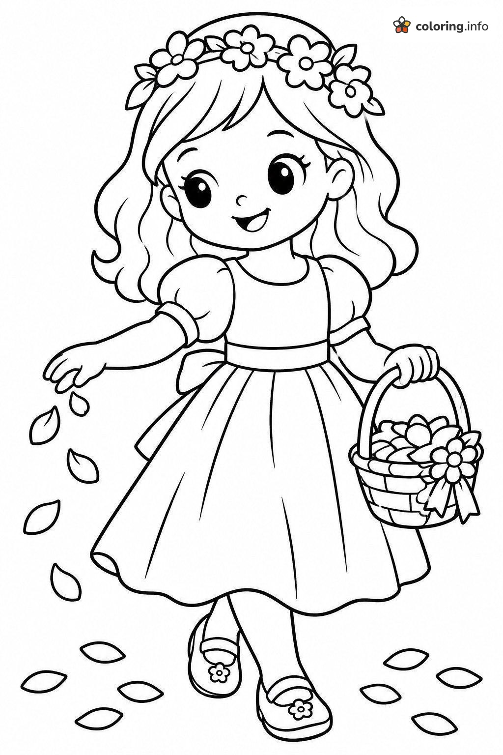 Smiling Flower Girl Scattering Petals at a Wedding printable coloring page Smiling Flower Girl Scattering Petals at a Wedding printable coloring page