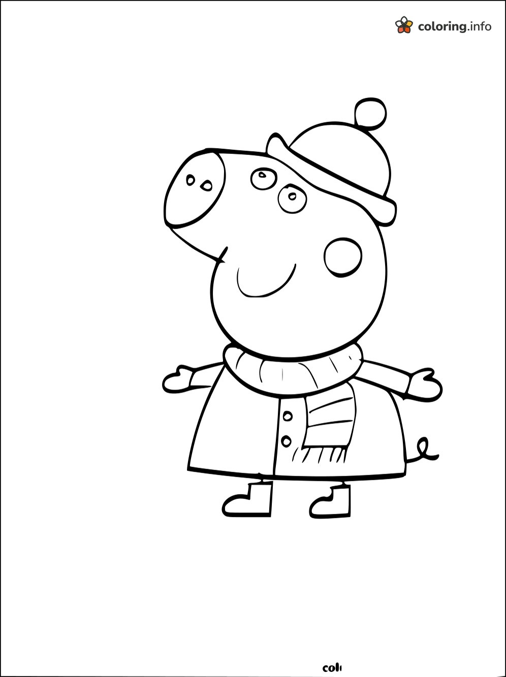 Cozy Peppa Pig Style Pig in Scarf and Pom-Pom Hat coloring page Cozy Peppa Pig Style Pig in Scarf and Pom-Pom Hat coloring page