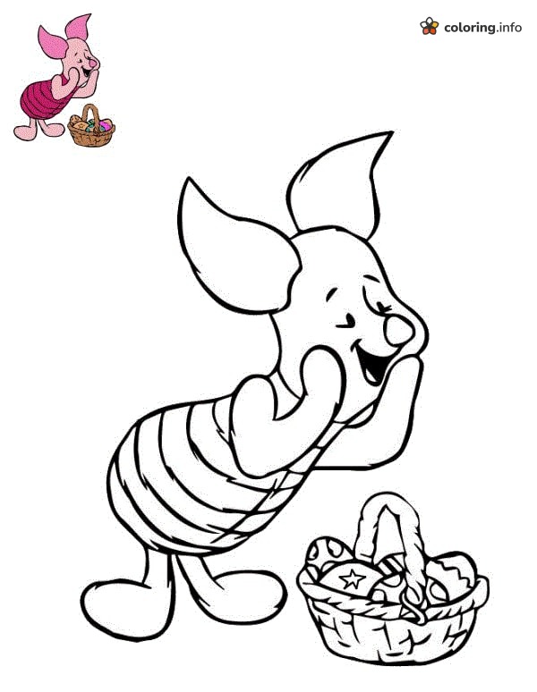 Happy Piglet by an Easter Basket, Disney Easter Page coloring page Happy Piglet by an Easter Basket, Disney Easter Page coloring page