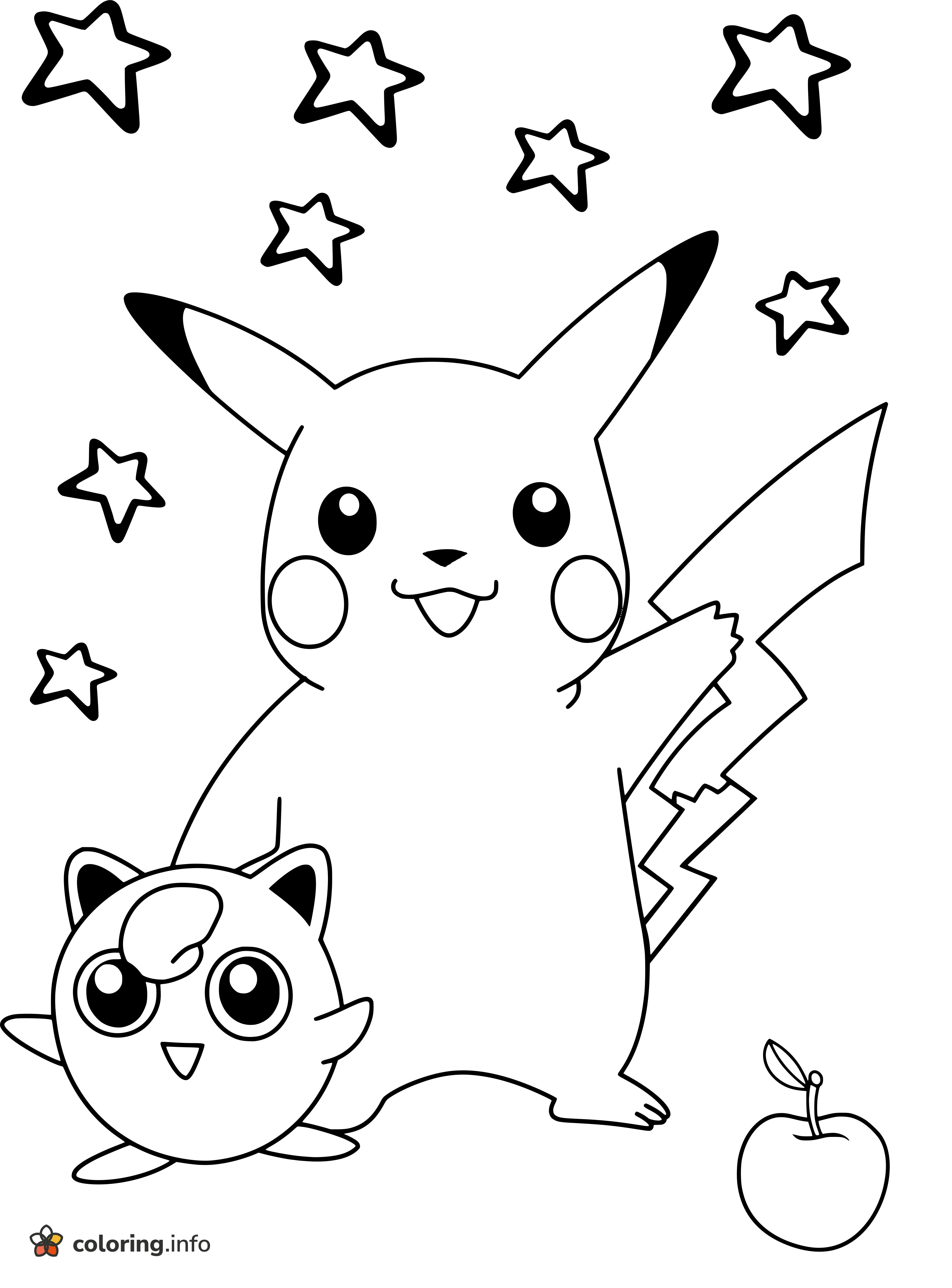 Jigglypuff and Pikachu Under a Starry Sky coloring page Jigglypuff and Pikachu Under a Starry Sky coloring page