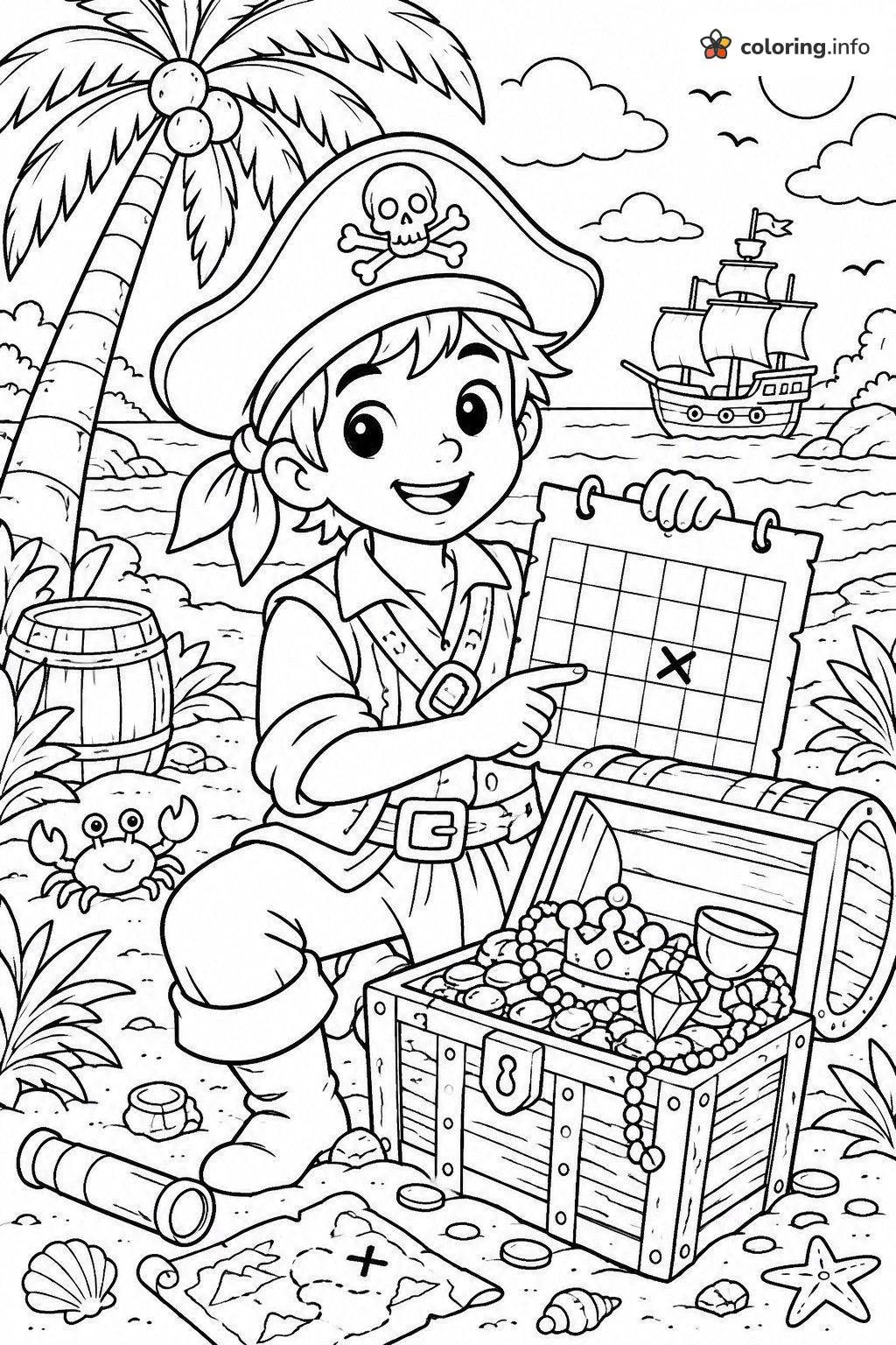 Pirate Treasure Hunt Calendar Grid Coloring Page Pirate Treasure Hunt Calendar Grid Coloring Page