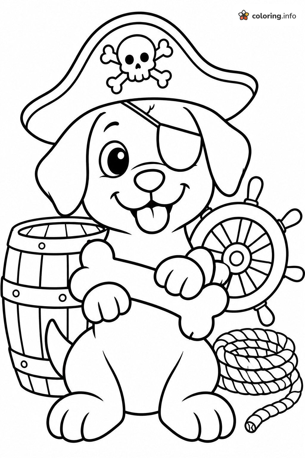 Puppy Pirate Hugging a Big Bone printable coloring page Puppy Pirate Hugging a Big Bone printable coloring page