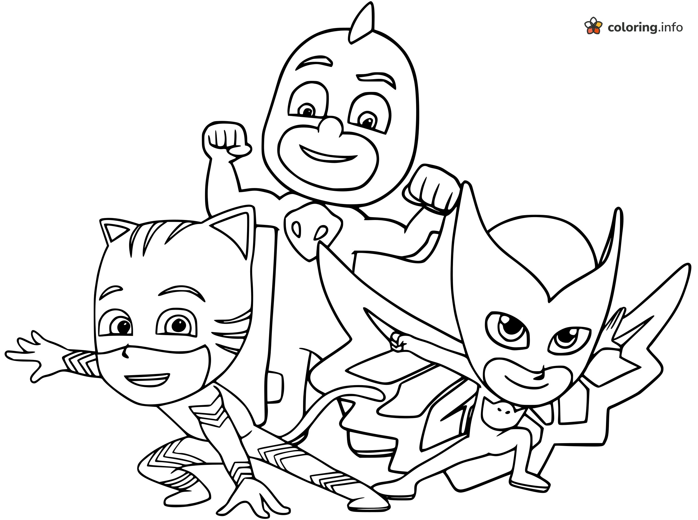Action Pose Trio From PJ Masks coloring sheet Action Pose Trio From PJ Masks coloring sheet