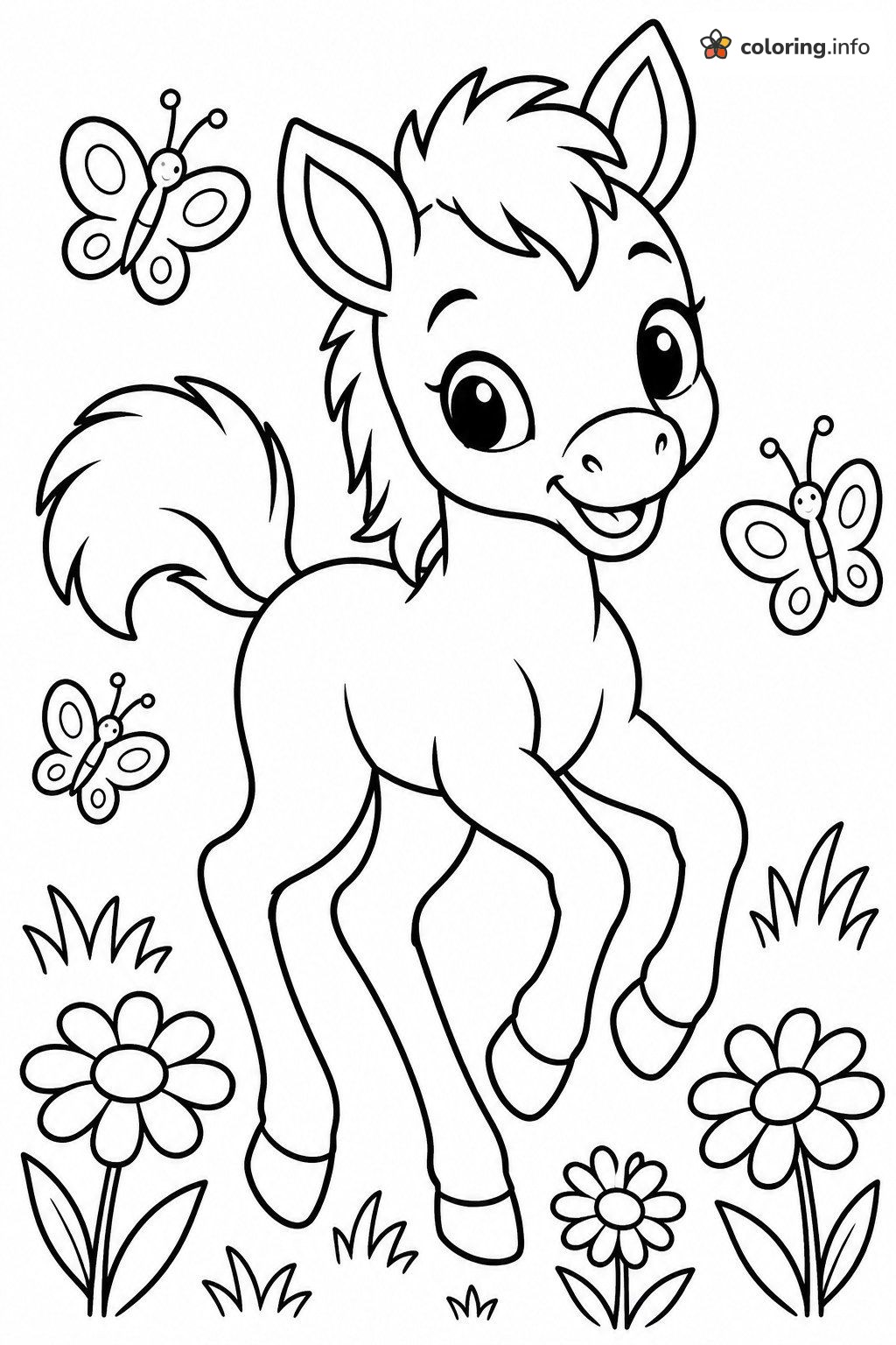 Playful Zebra Foal and Butterflies coloring sheet Playful Zebra Foal and Butterflies coloring sheet