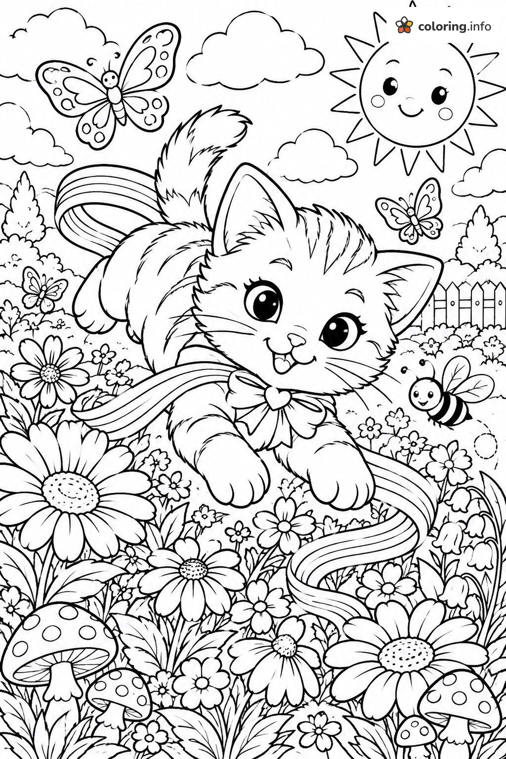 Flower Garden Nyan Cat With a Striped Ribbon coloring page Flower Garden Nyan Cat With a Striped Ribbon coloring page