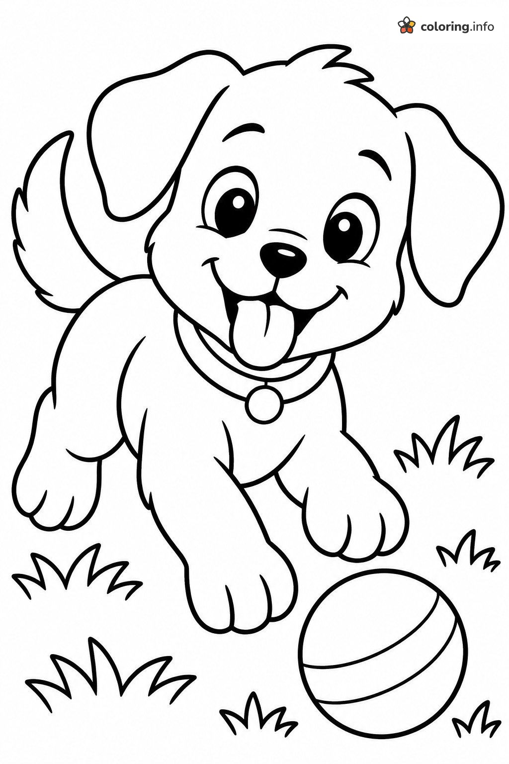 Puppy Chasing a Striped Ball Through the Grass coloring page Puppy Chasing a Striped Ball Through the Grass coloring page