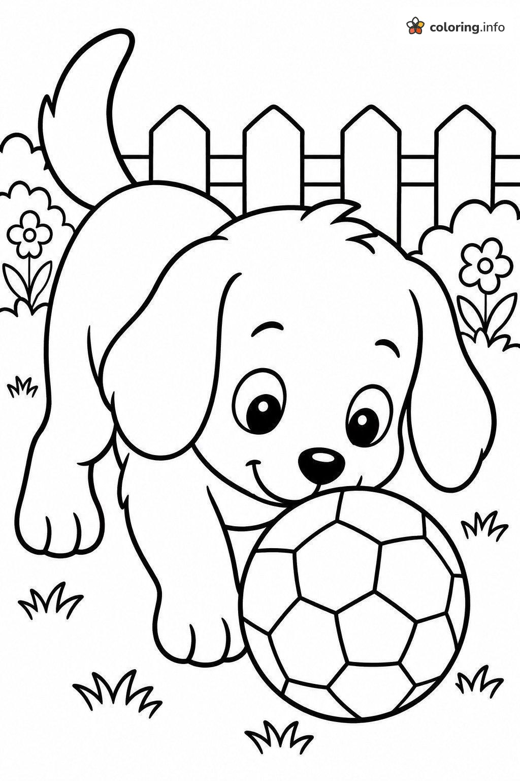 Puppy and Soccer Ball in the Garden coloring page Puppy and Soccer Ball in the Garden coloring page