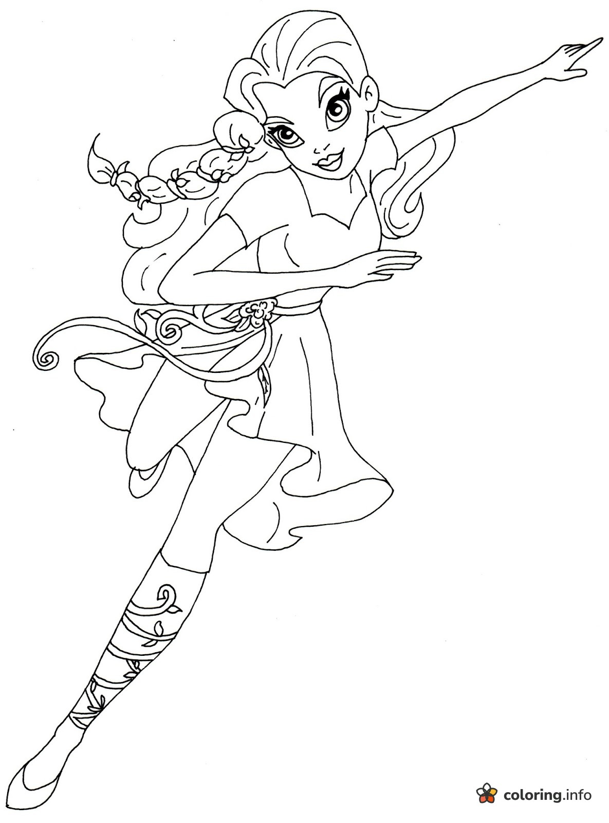 Mid-Air Poison Ivy With Vine Belt, DC Super Hero Girls coloring page Mid-Air Poison Ivy With Vine Belt, DC Super Hero Girls coloring page