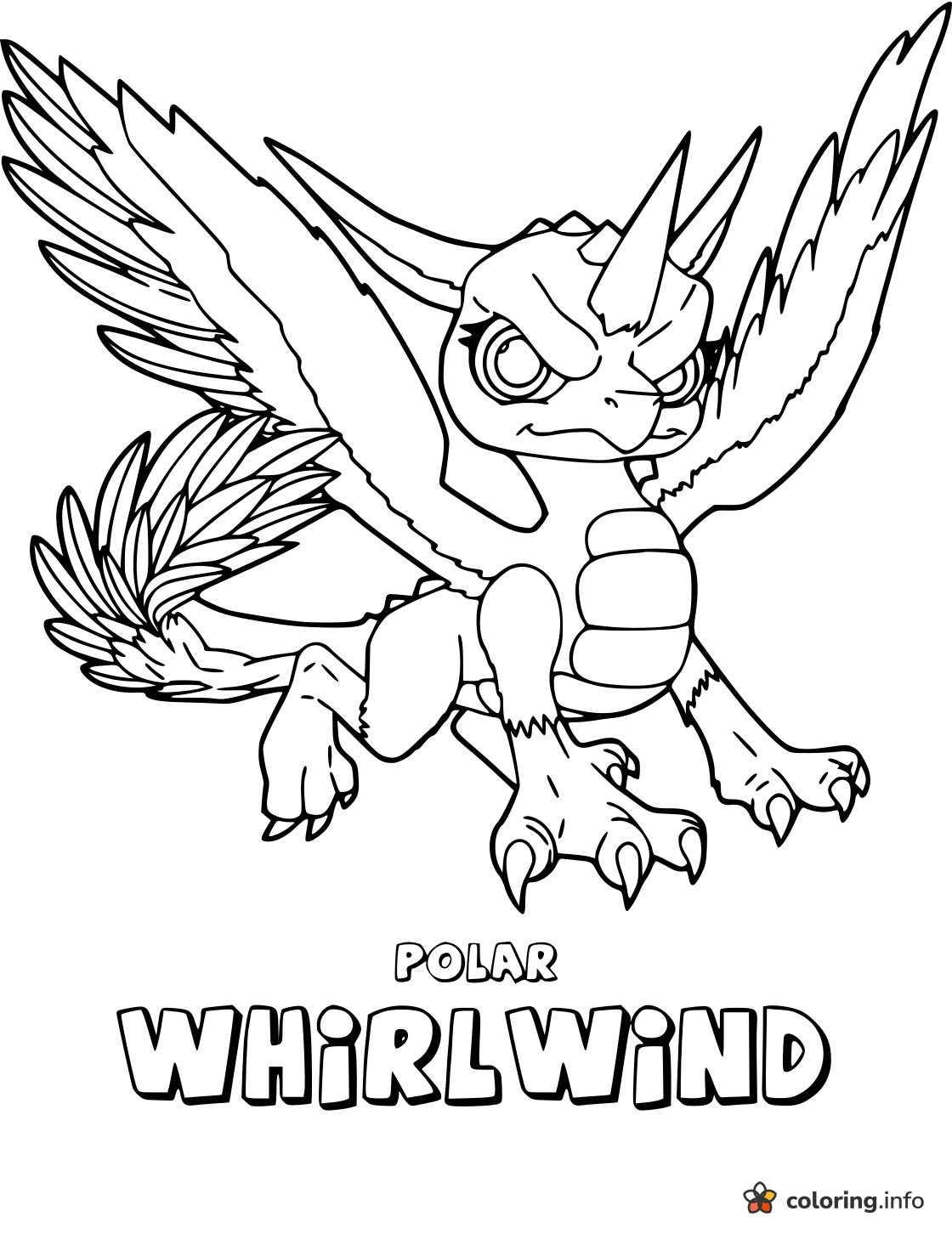 Flying Polar Whirlwind Skylanders Dragon With Feather Wings coloring page Flying Polar Whirlwind Skylanders Dragon With Feather Wings coloring page