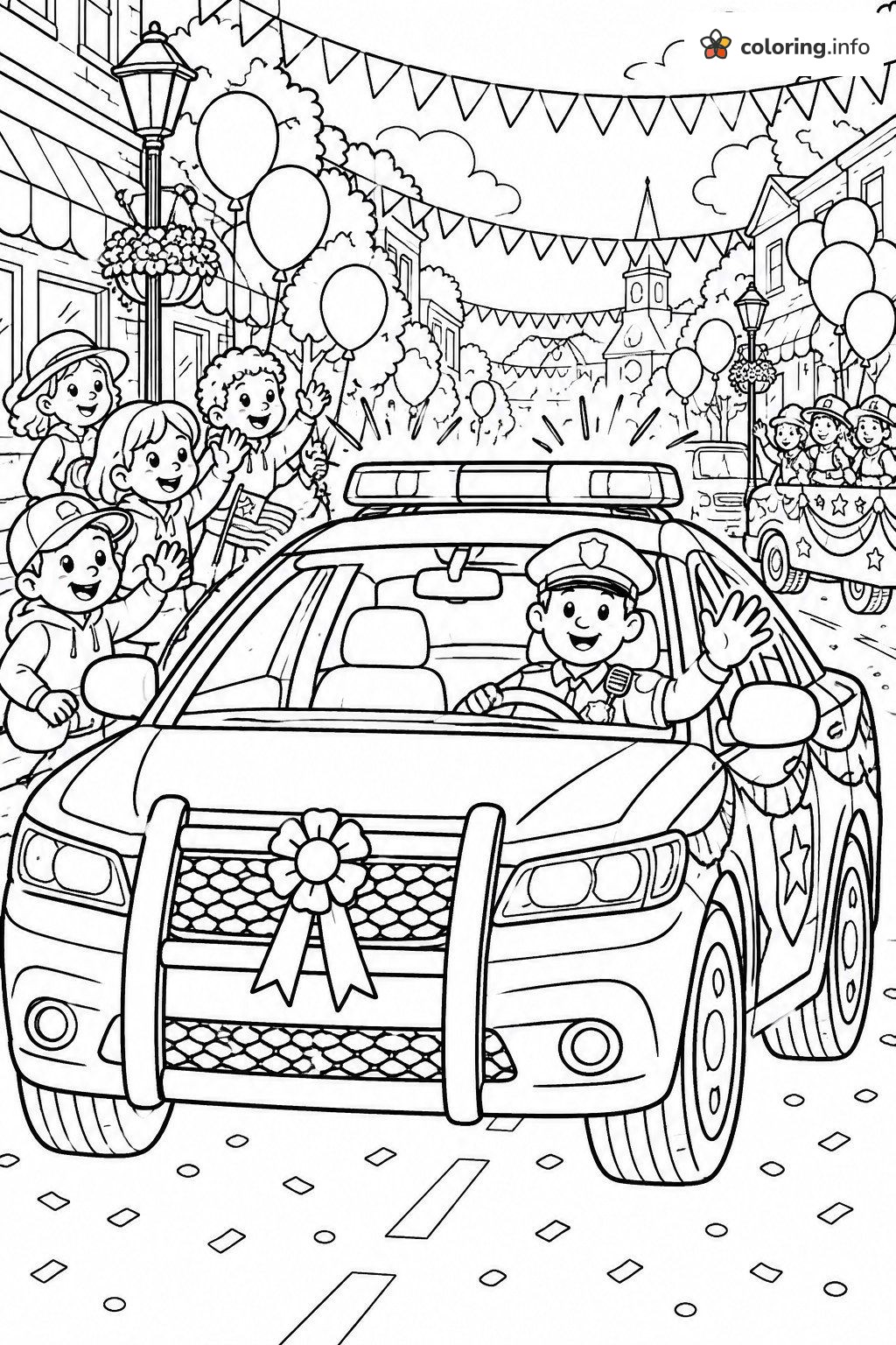 Parade Day Police Car with a Big Ribbon Bow coloring page Parade Day Police Car with a Big Ribbon Bow coloring page