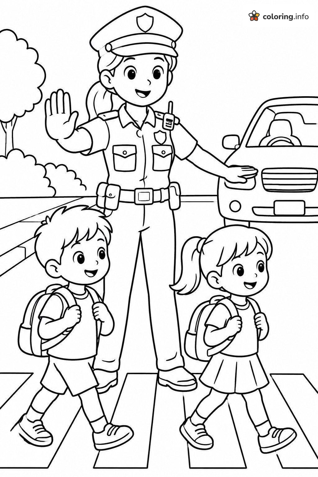 Crosswalk Day: Police Officer Stopping Traffic for Kids coloring page Crosswalk Day: Police Officer Stopping Traffic for Kids coloring page