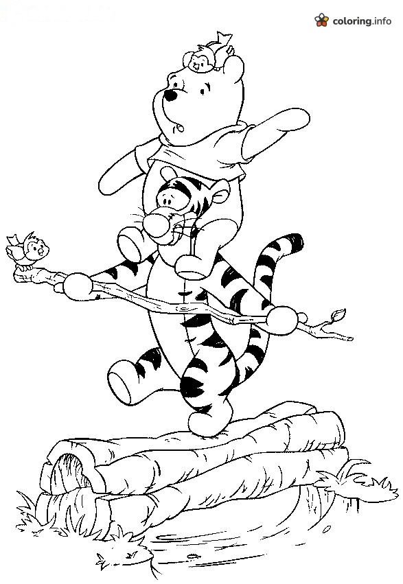 Balancing Logs Fun with Winnie the Pooh and Tigger coloring page Balancing Logs Fun with Winnie the Pooh and Tigger coloring page